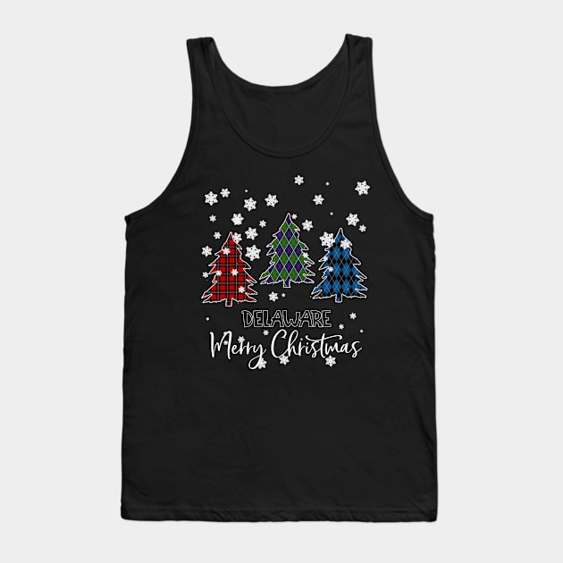 Delaware Merry Christms Buffalo Plaid Xmas Tree  Tank Top by Barnard